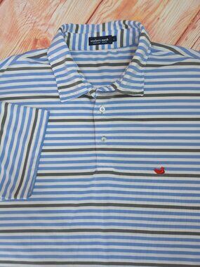 Southern Marsh Mens Striped Polo Size XL Blue Gray White